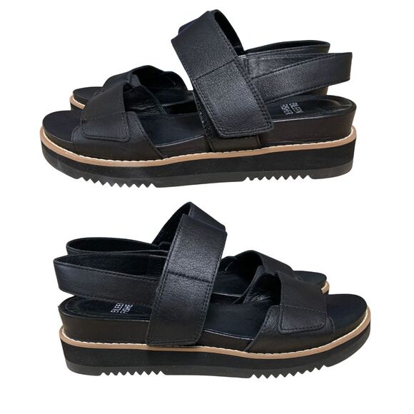 Eileen Fisher Black Leather Flatform Comfort Sandals Women’s Size 6.5 - Picture 4 of 11